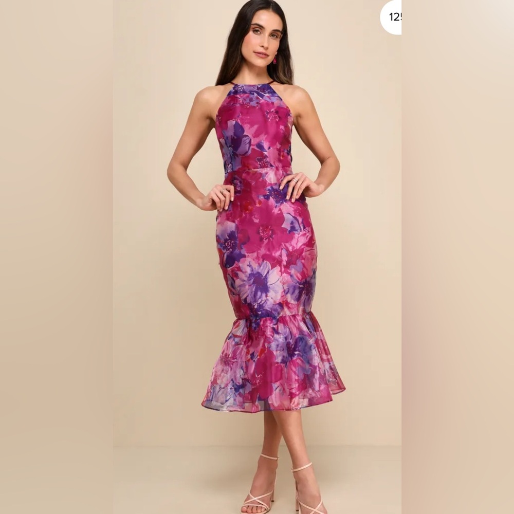 Lulu's Floral Midi Dress in Burgundy and Purple